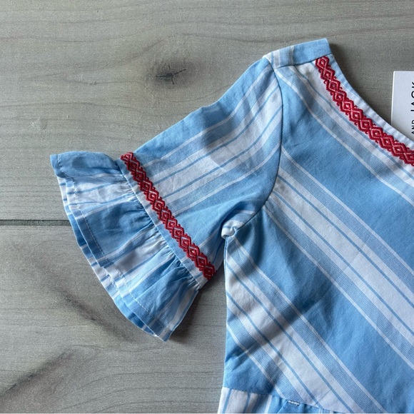 NWT Janie & Jack Blue Striped Romper with Red Accents - Picture 3 of 4